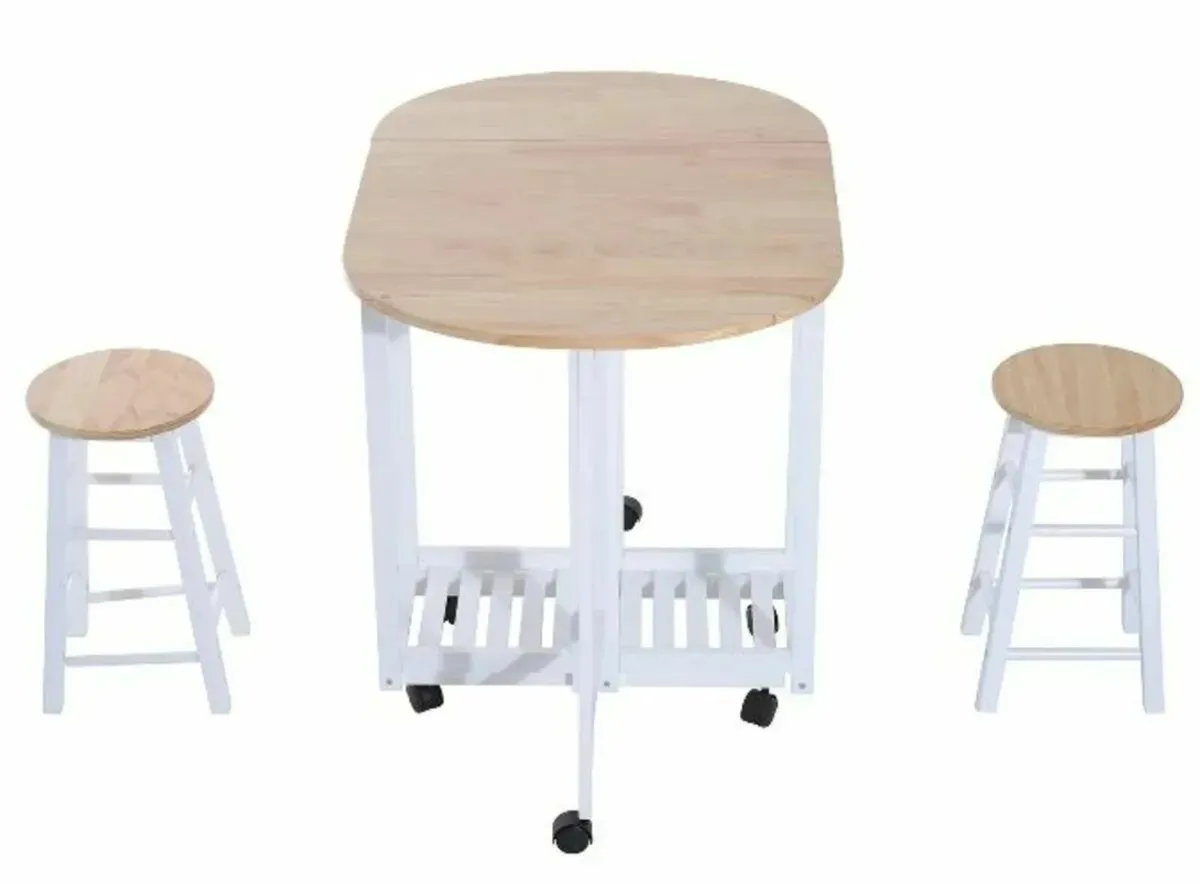 Wood Dining Foldable Table Set 3pc with Stools - Image 1