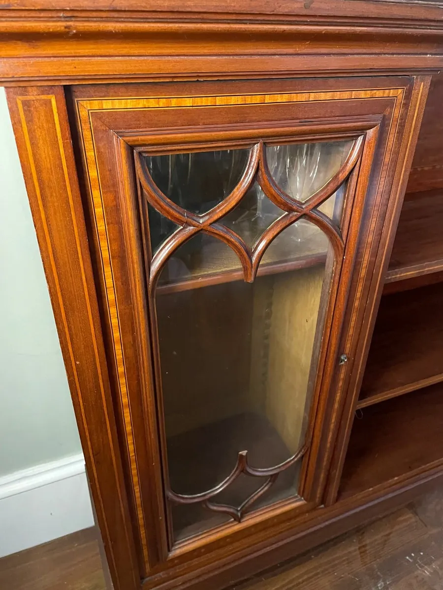 Vintage Mahogany Inlaid Bookcase Sideboard - Image 3