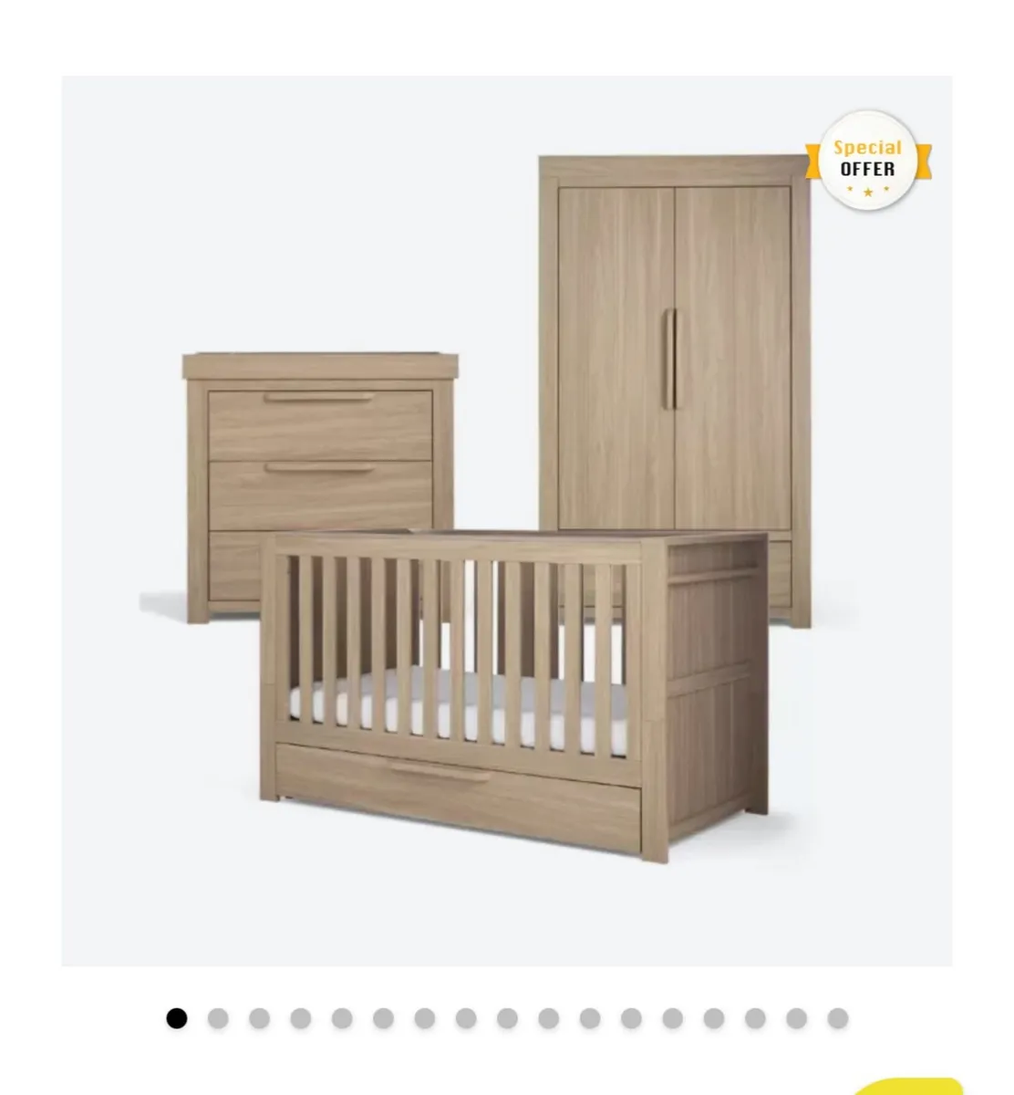 Cotbed, wardrobe and changing drawer set