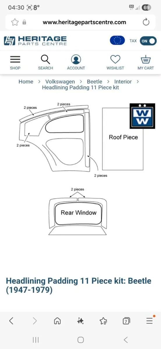 '71-'79 Beetle Full Headlining & 11 Piece Padding - Image 4
