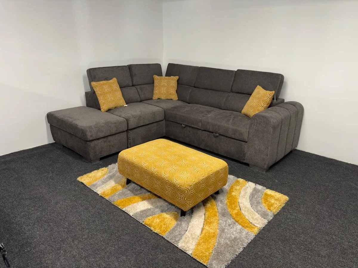 New Grey Carmen Fabric Corner sofa bed - Image 1