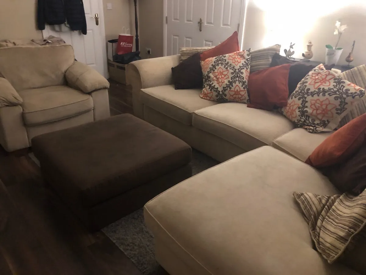 L- Corner Sofa, Armchair & Ottoman &Double Bed set - Image 1