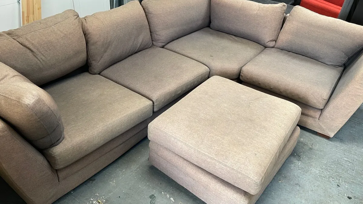 Brown/grey Corner Sofa with ottoman - Image 1
