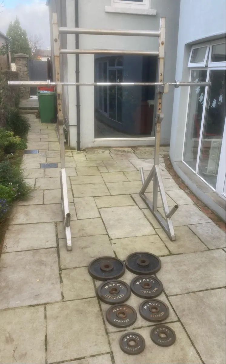 Gym Weights Rack, Barbell and Plates - Image 2