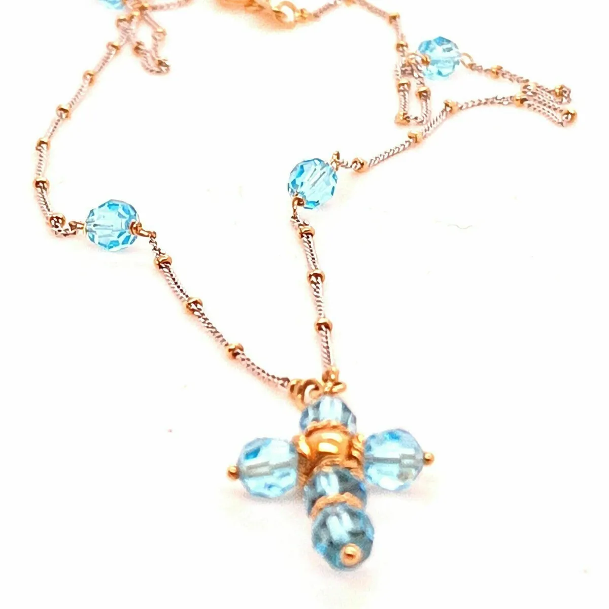 18k Yellow & White Gold Rosary with Blue Crystals - Image 3