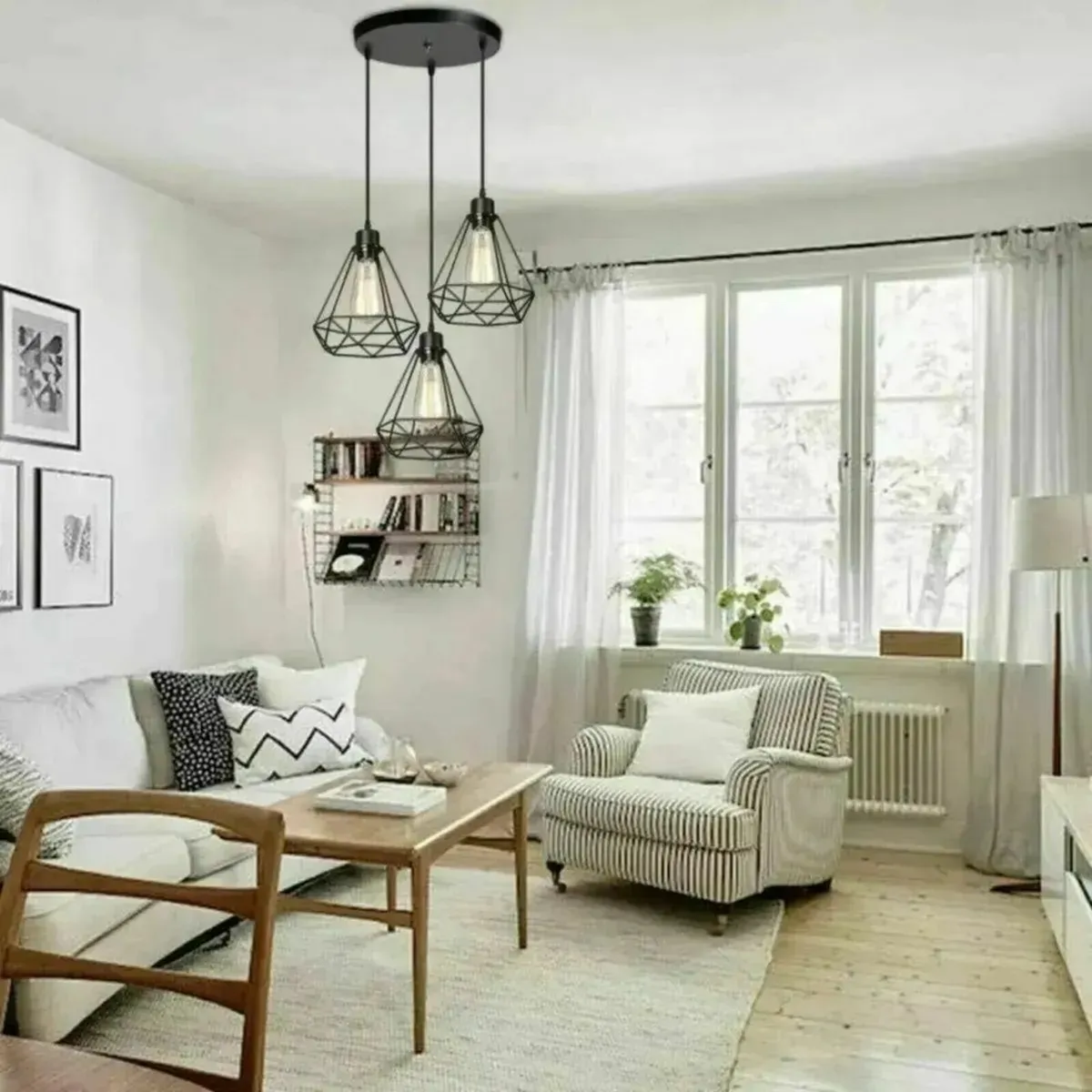 Vintage Industrial Cage Pendant 3 Bulb Lamp - Image 2