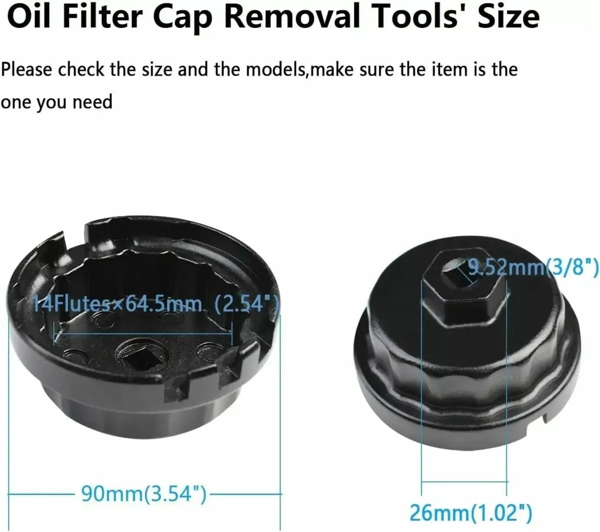 TOYOTA 64.5mm 14 Flutes Oil Filter Wrench Cap Blac