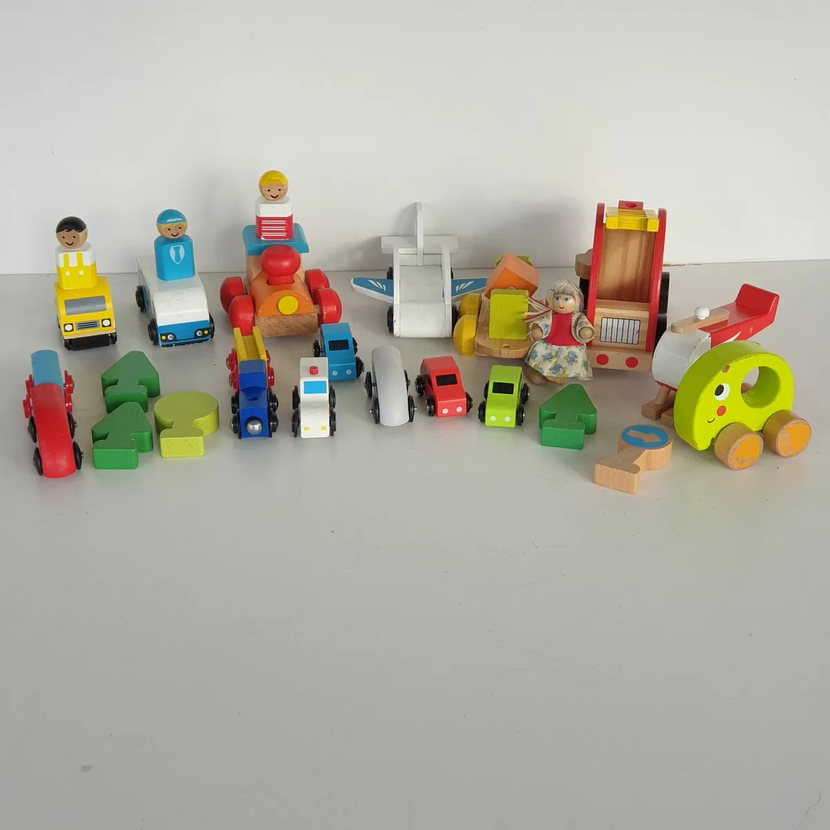 Wooden vehicles cars train helicopter bundle - Image 1