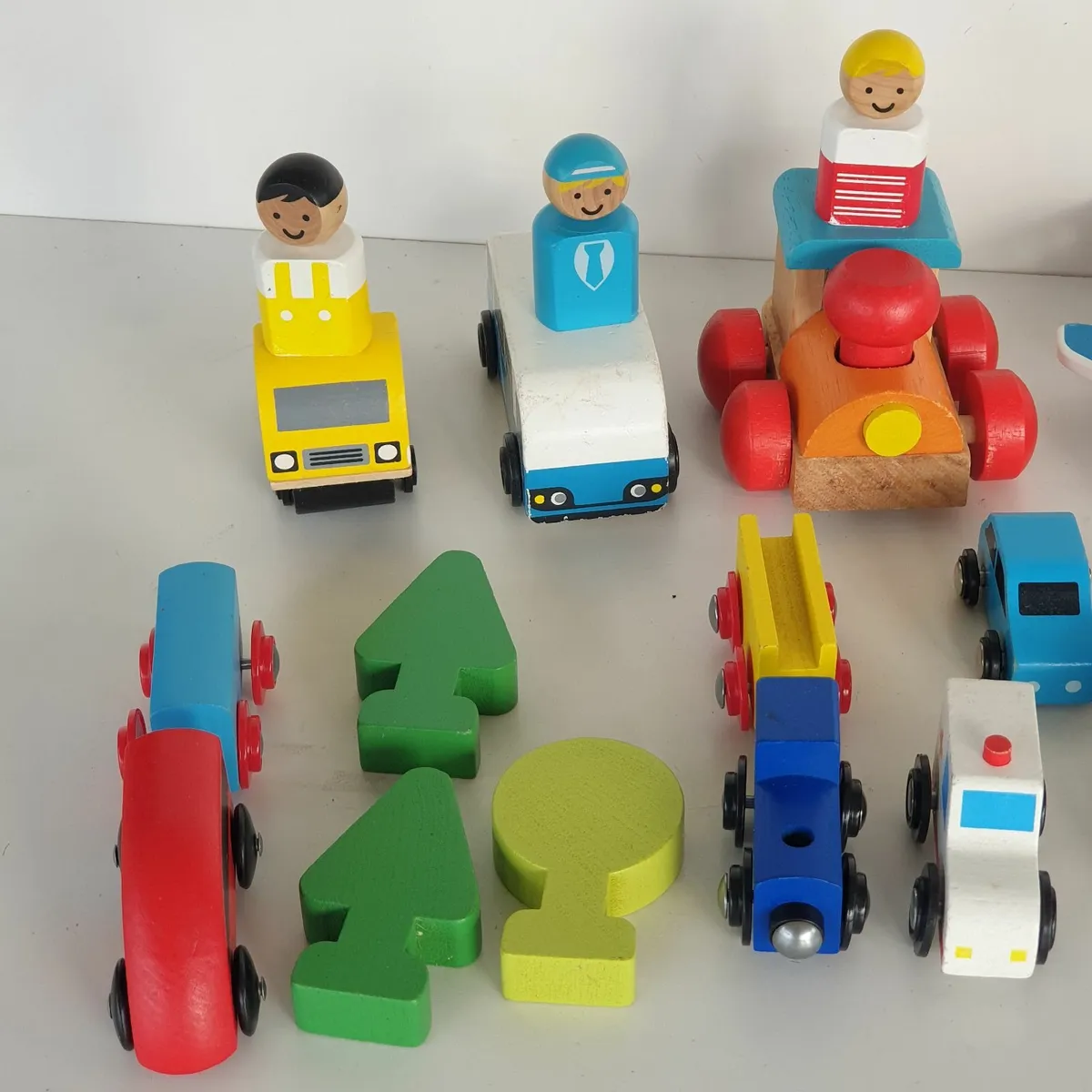 Wooden vehicles cars train helicopter bundle - Image 2