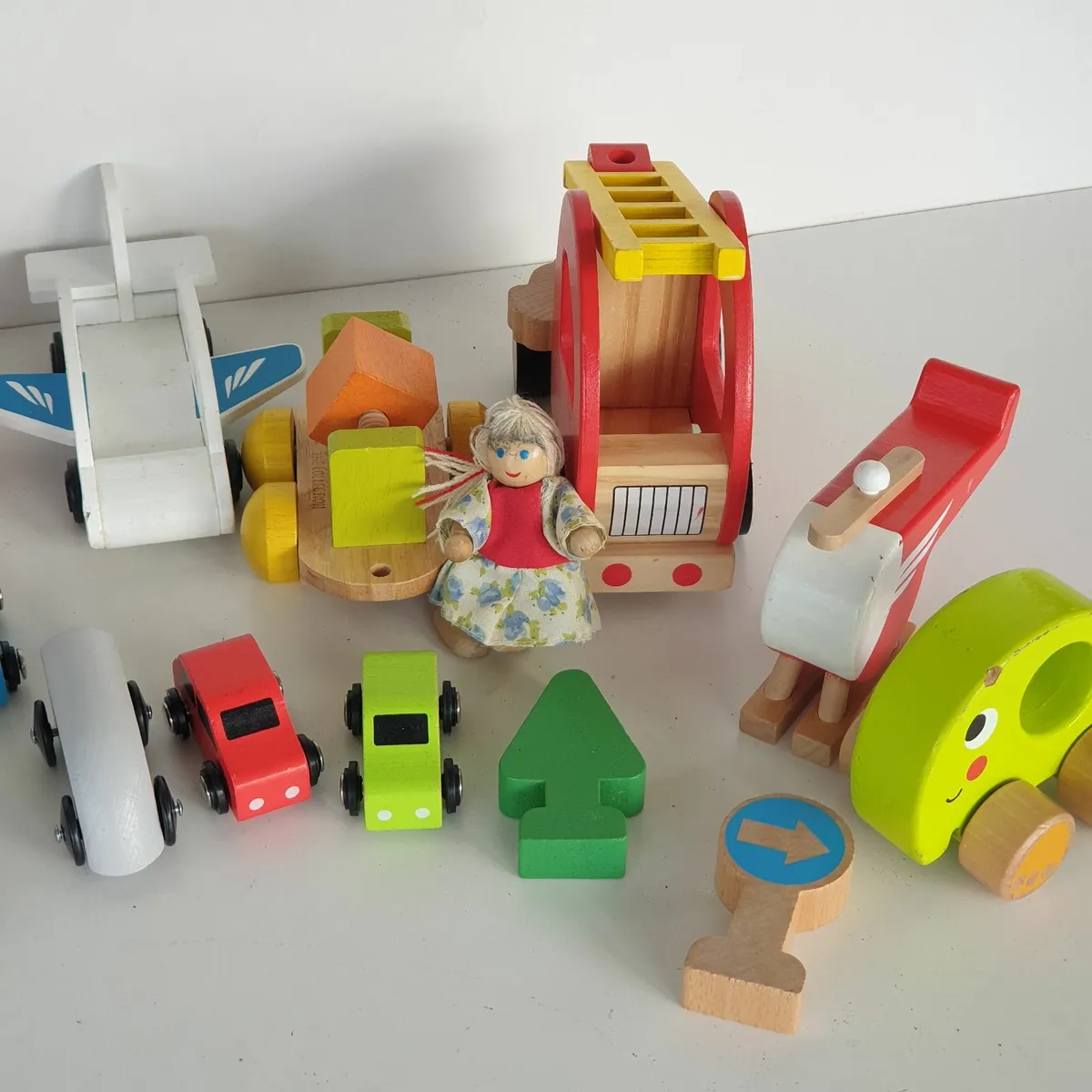Wooden vehicles cars train helicopter bundle - Image 3
