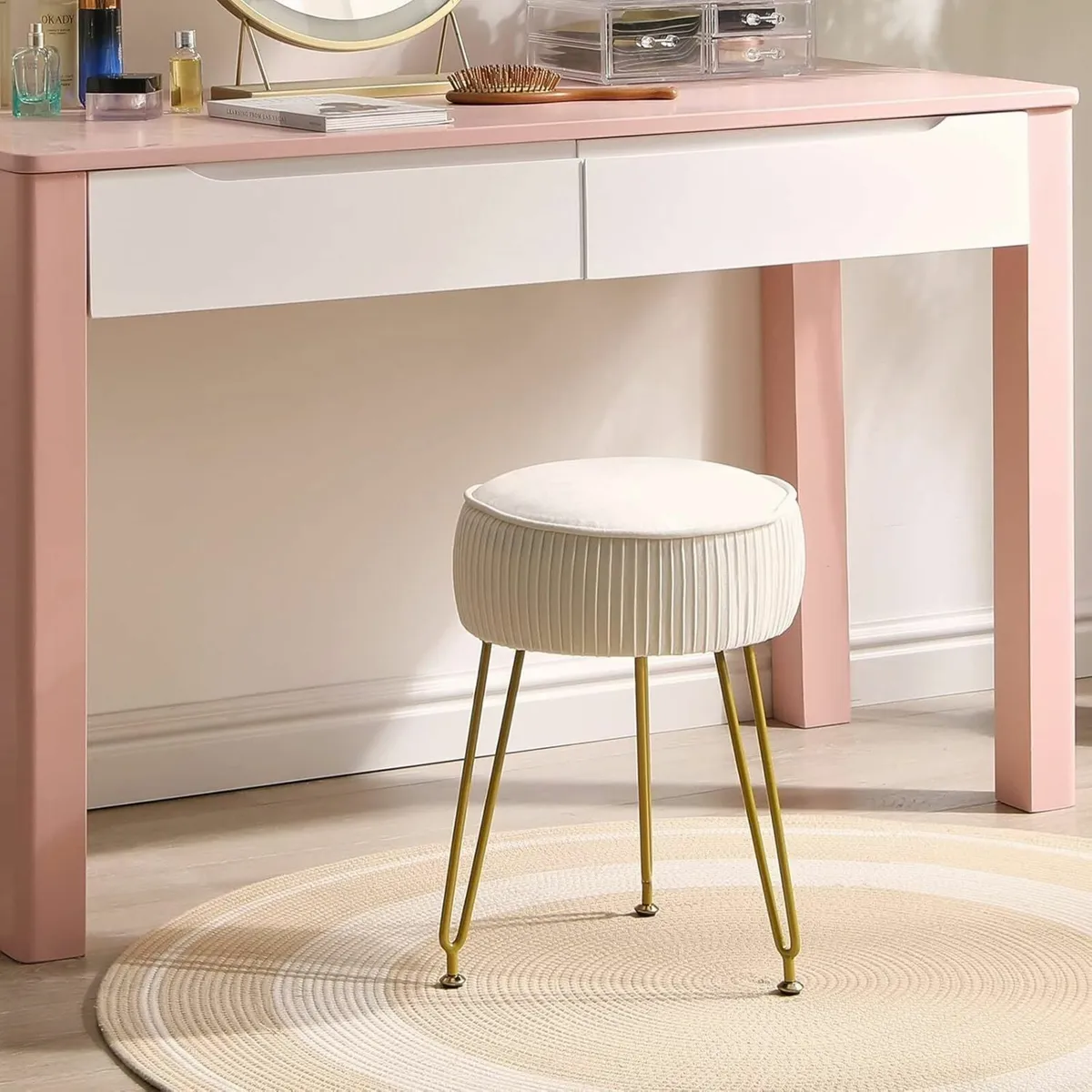 Velvet Footrest, Makeup Vanity Stool, Side Table - Image 1