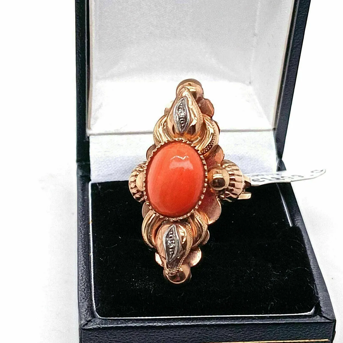 Victorian Red Coral & Diamond Fancy Ring 9k Gold - Image 3