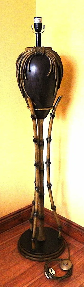 Faux Bamboo Floor Lamp with Shade on Metal Stand - Image 3