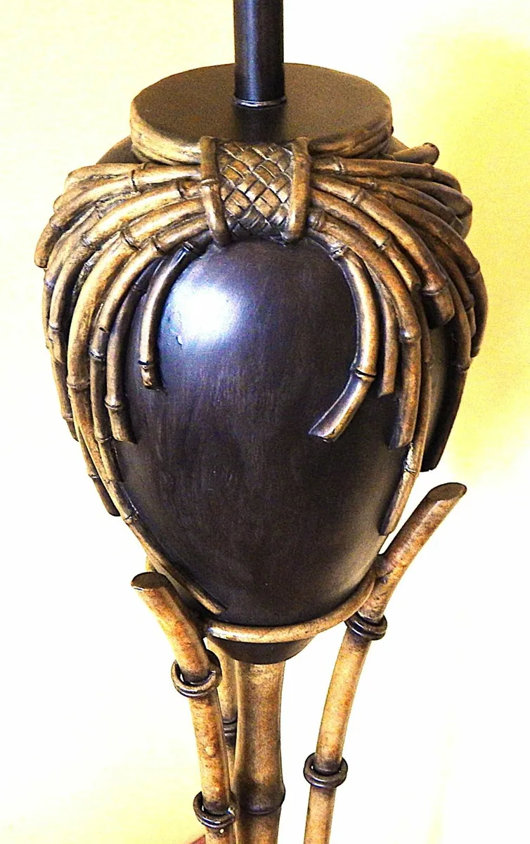 Faux Bamboo Floor Lamp with Shade on Metal Stand - Image 4