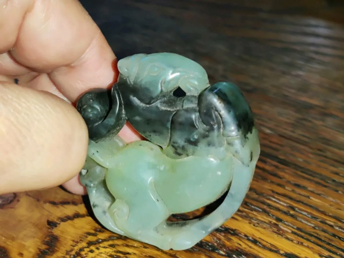 RARE HORSE & JOCKEY, Real CHUNKY Big JADE Mantra - Image 3