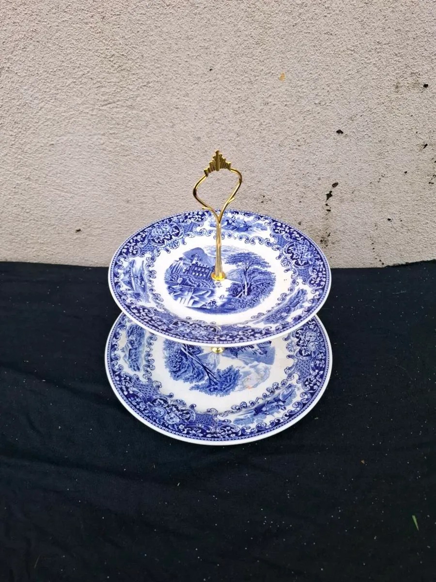 Blue homemade 2 tiers cake stand postage possible