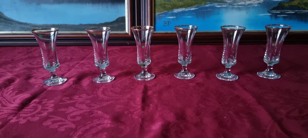 6Pcs.Irish Shamrock GoldRimmed Footed Shot Glasses - Image 2