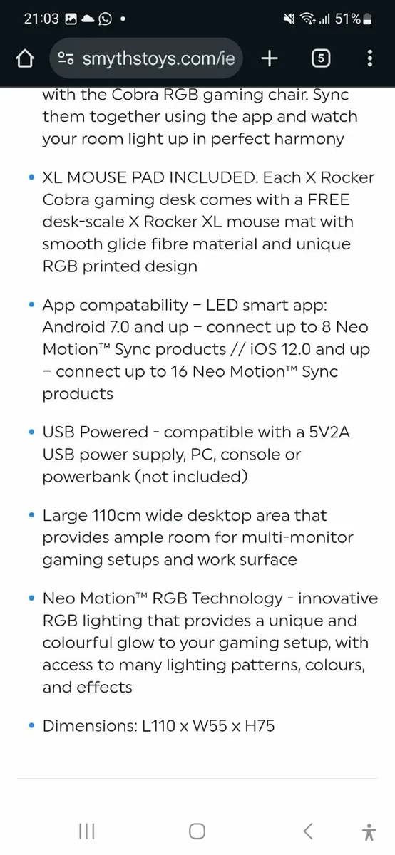XRocker Gaming Desk with LED lights - Image 2