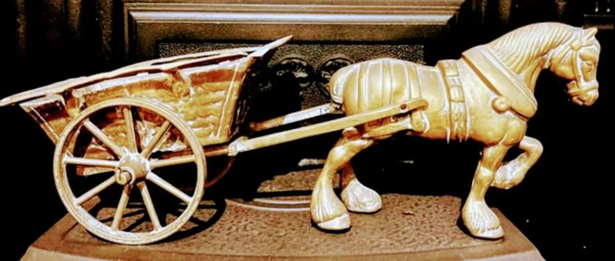 Heavy brass horse and cart