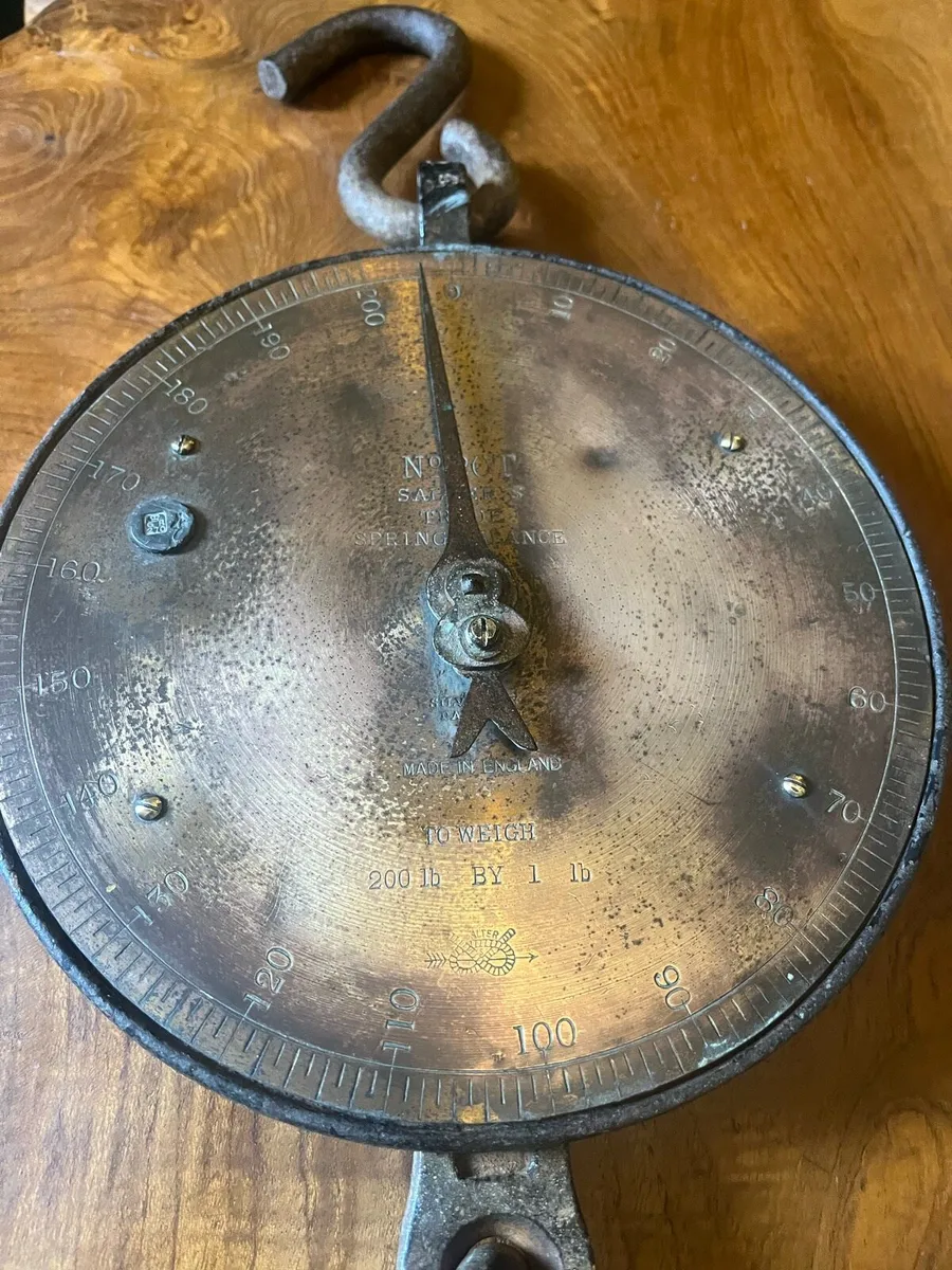 Antique Salter Brass 200lb Hanging Scales - Image 2
