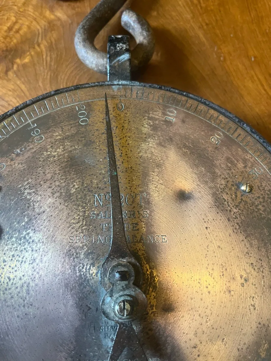 Antique Salter Brass 200lb Hanging Scales - Image 4