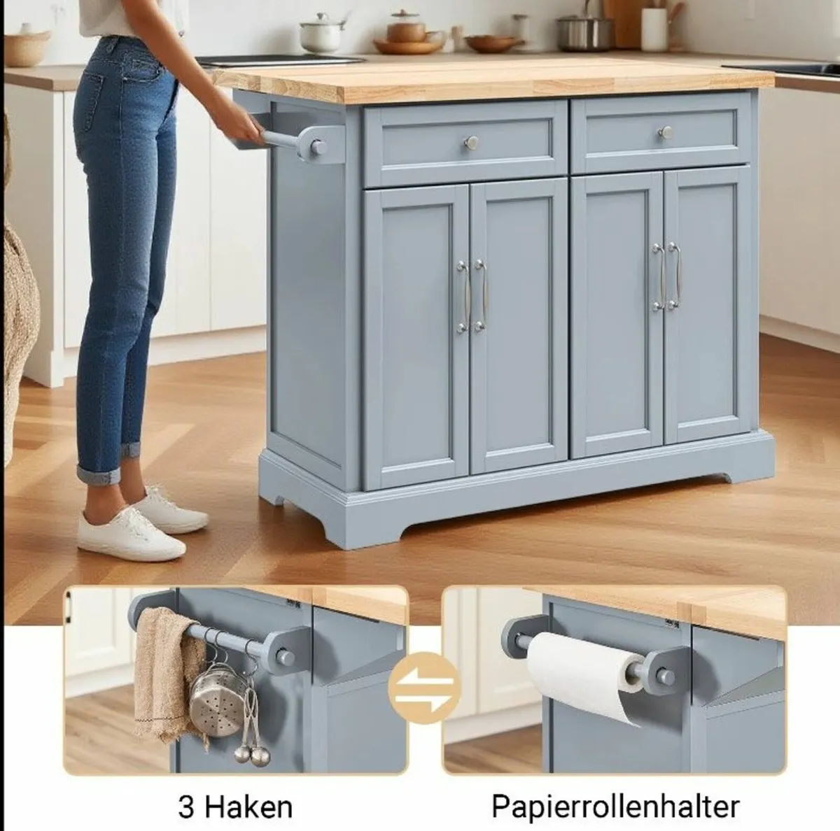 Kitchen Island Kitchen trolley with expandable wor - Image 4
