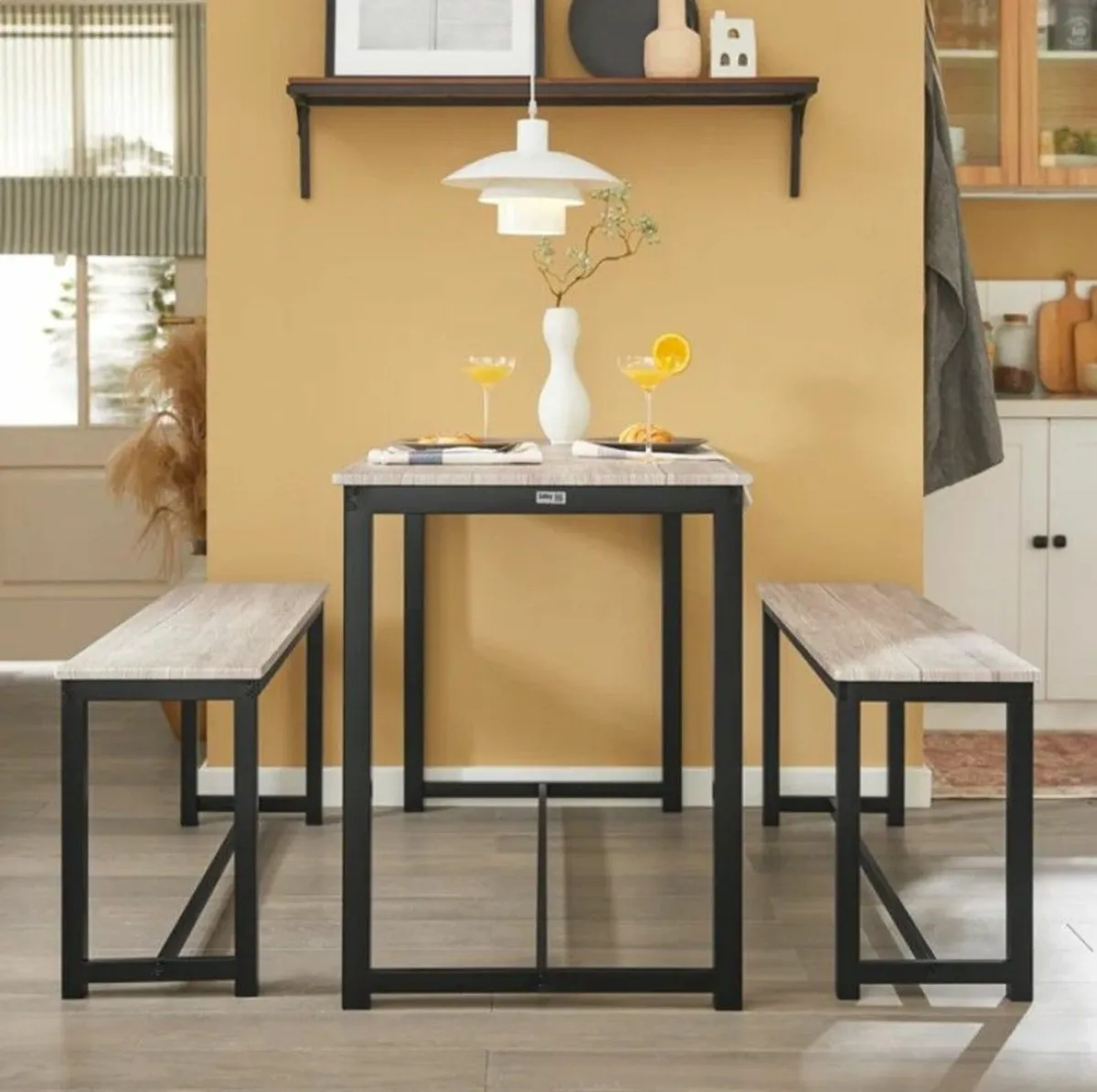 Compact 3-Piece Dining Set Dining table and 2 benc - Image 2