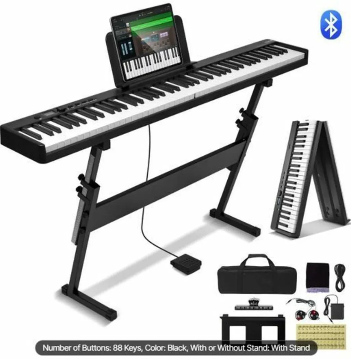 88 Keys Foldable Piano Keyboard, Bluetooth & MIDI, - Image 1