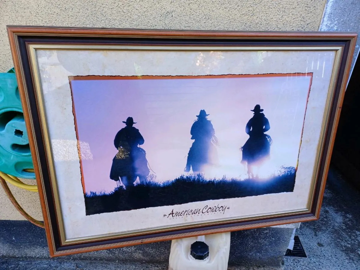 Large Vintage American Cowboy Picture - Image 1