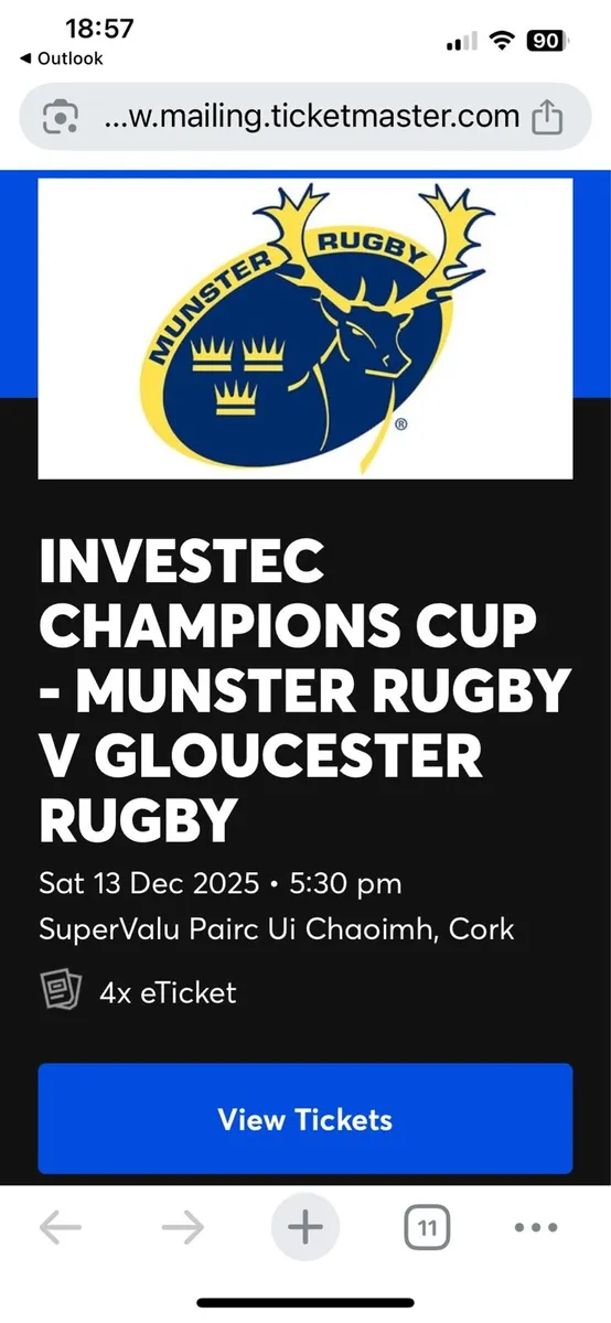 4 x Munster v Gloucester Rugby tickets - Image 1