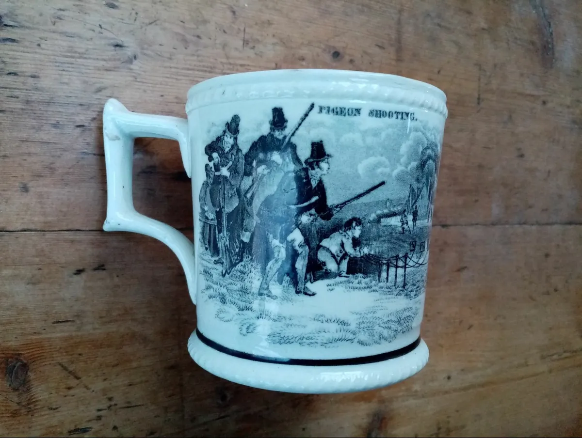 Antique Transferware Mug with Country Sports Scene - Image 1