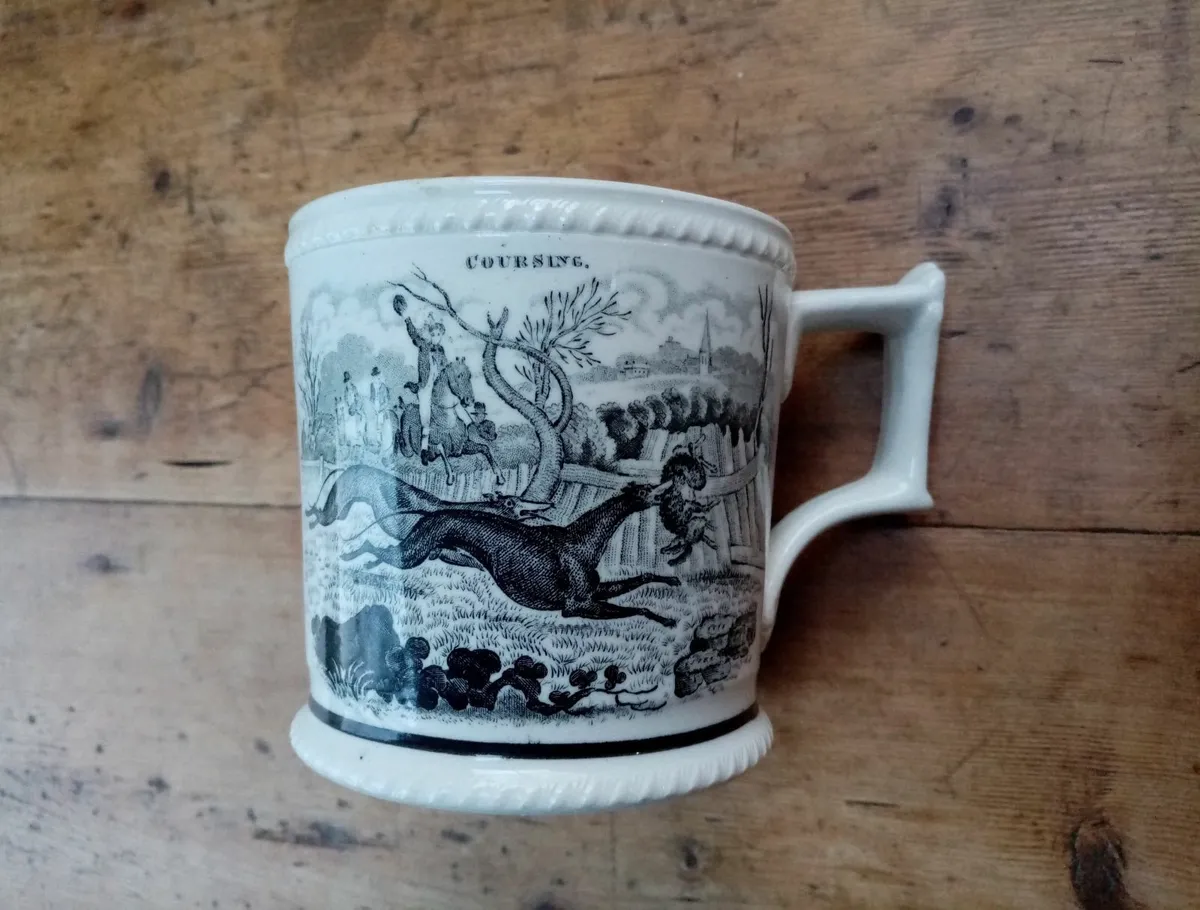 Antique Transferware Mug with Country Sports Scene - Image 4