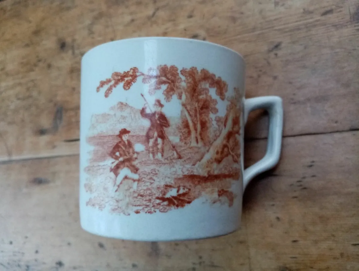 Antique Transferware Mug with Country Sports Scene - Image 1