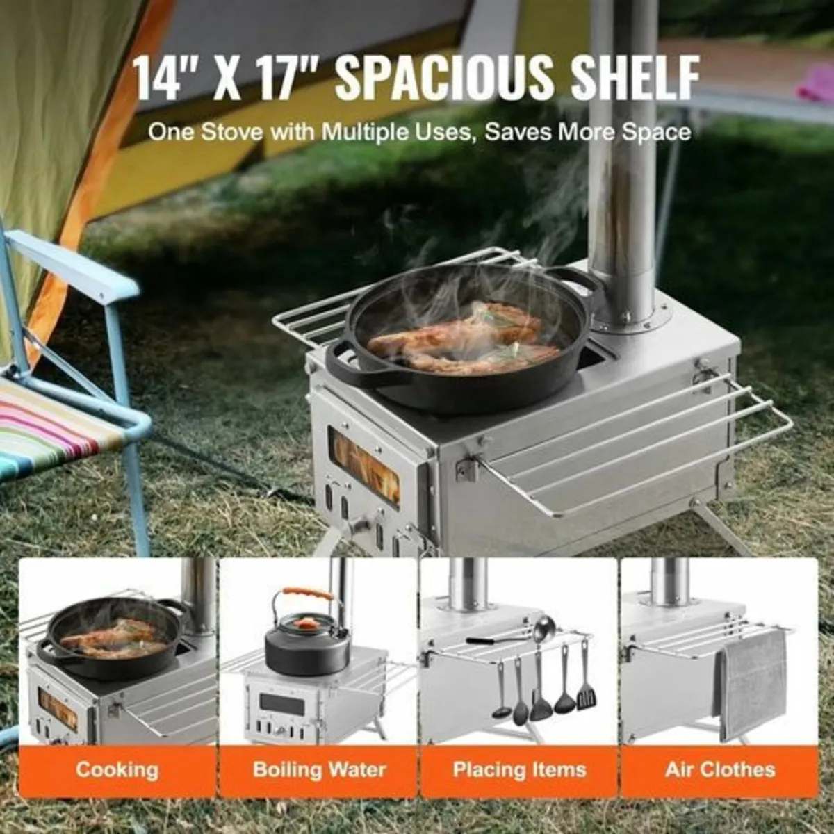 Camping Wood Stove with Chimney Outdoor Heating an - Image 4