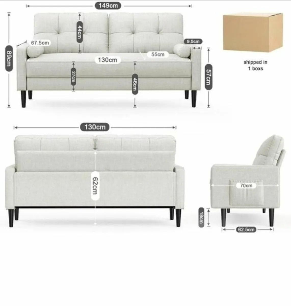 Greay 2 seater couch - Image 1