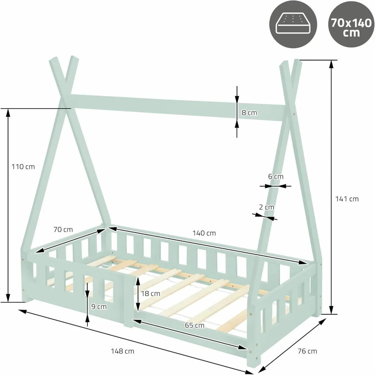Kid's Tipi bed with mattress - Image 2