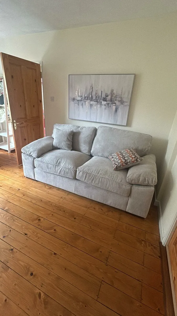 3 seater Grey couch with matching storage Ottoman - Image 1