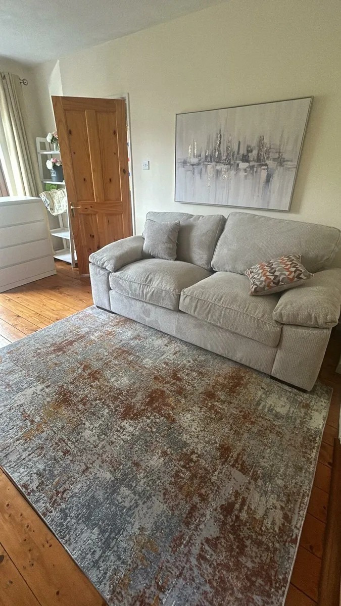 3 seater Grey couch with matching storage Ottoman - Image 2
