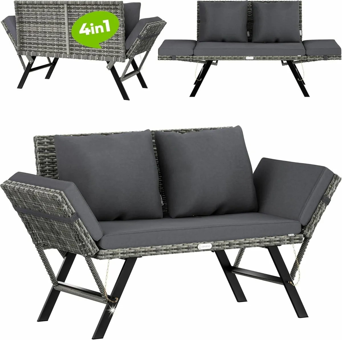 4-in-1 Polyrattan Garden Bench & Sun Lounger – We - Image 1