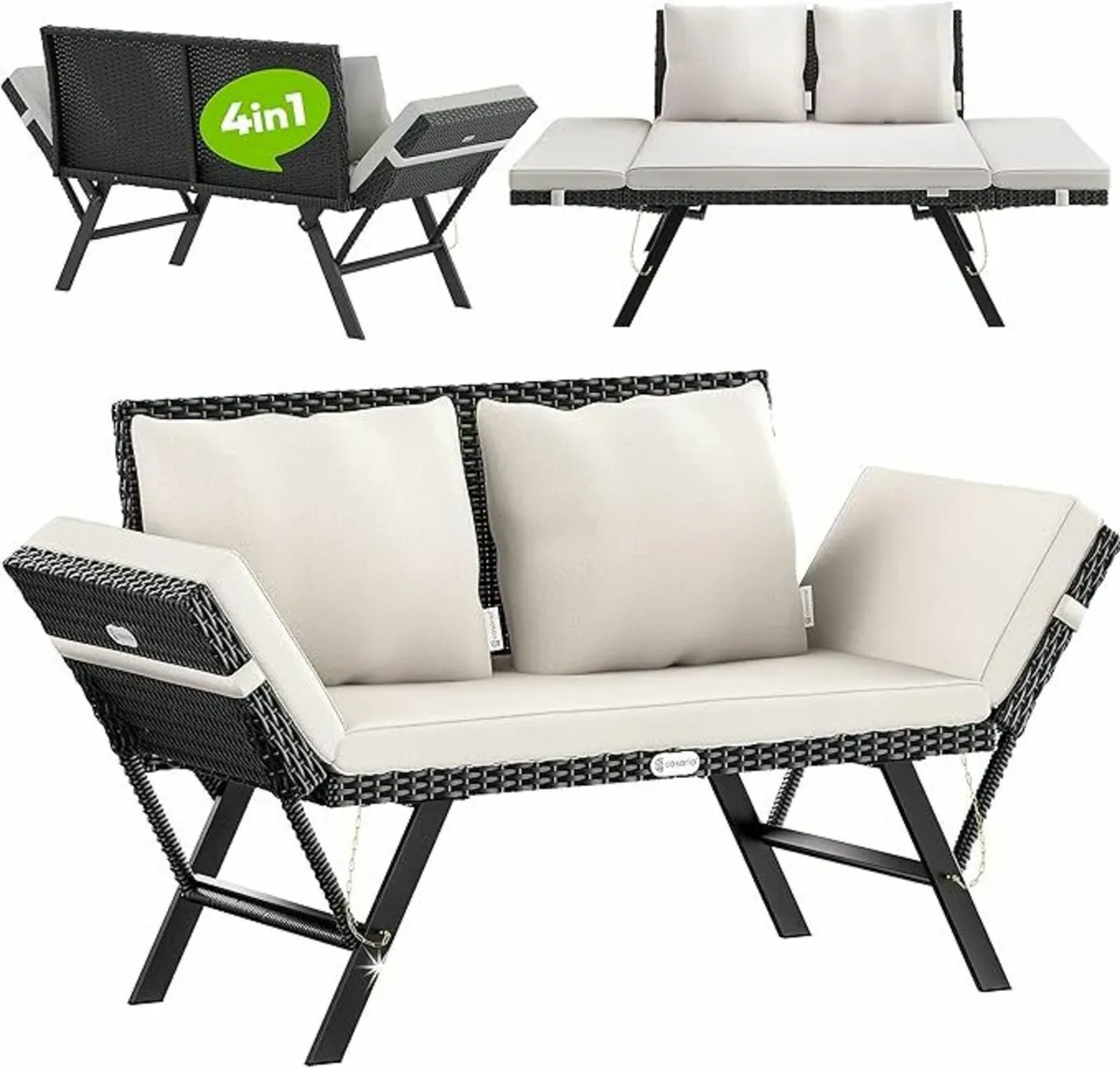 4-in-1 Polyrattan Garden Bench & Sun Lounger – We - Image 2