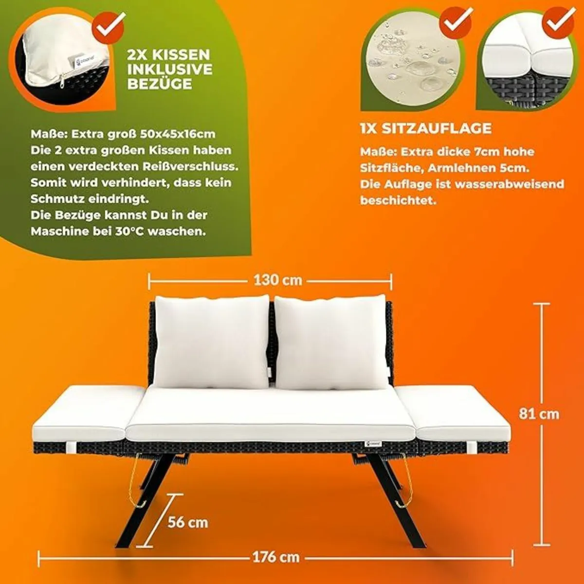 4-in-1 Polyrattan Garden Bench & Sun Lounger – We - Image 4