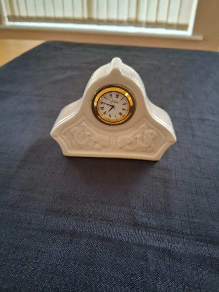 Small Belleek China Mantel Clock - Image 1