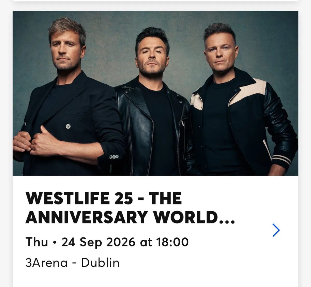 2 Seated Westlife Tickets 24th Sept 2026
