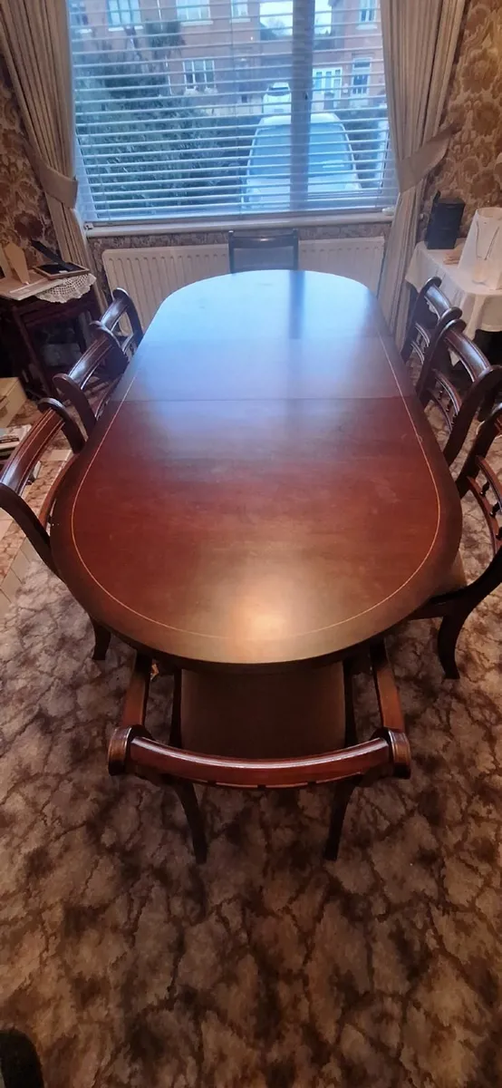 Extendable Mahogany Dining Room Table + 8 Chairs - Image 1