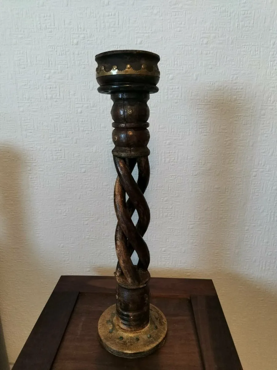 Wood and brass candle holder - Image 1