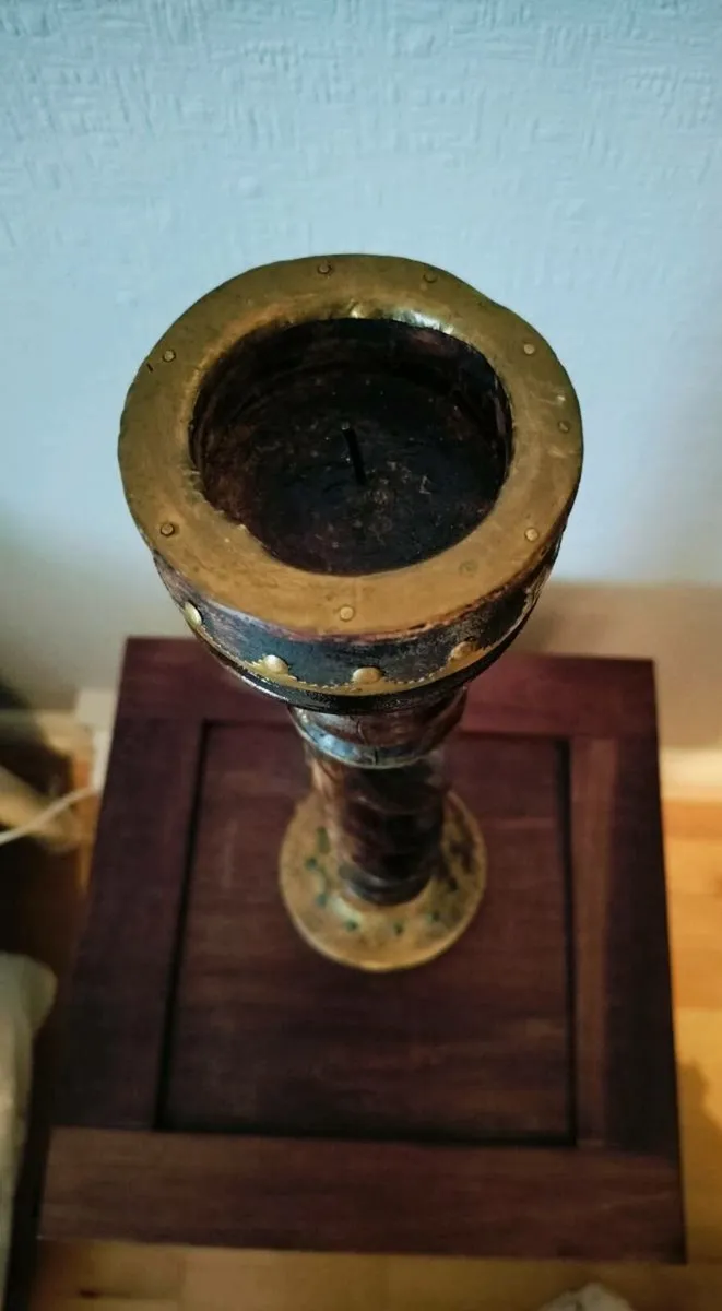 Wood and brass candle holder - Image 2