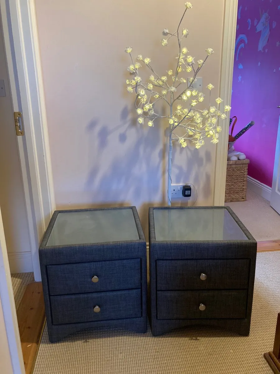 Glass top wooden bedside tables - Image 2