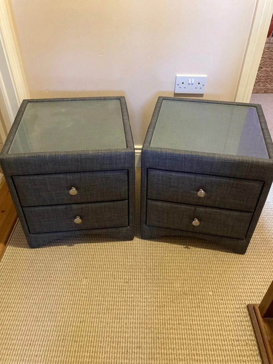 Glass top wooden bedside tables - Image 1