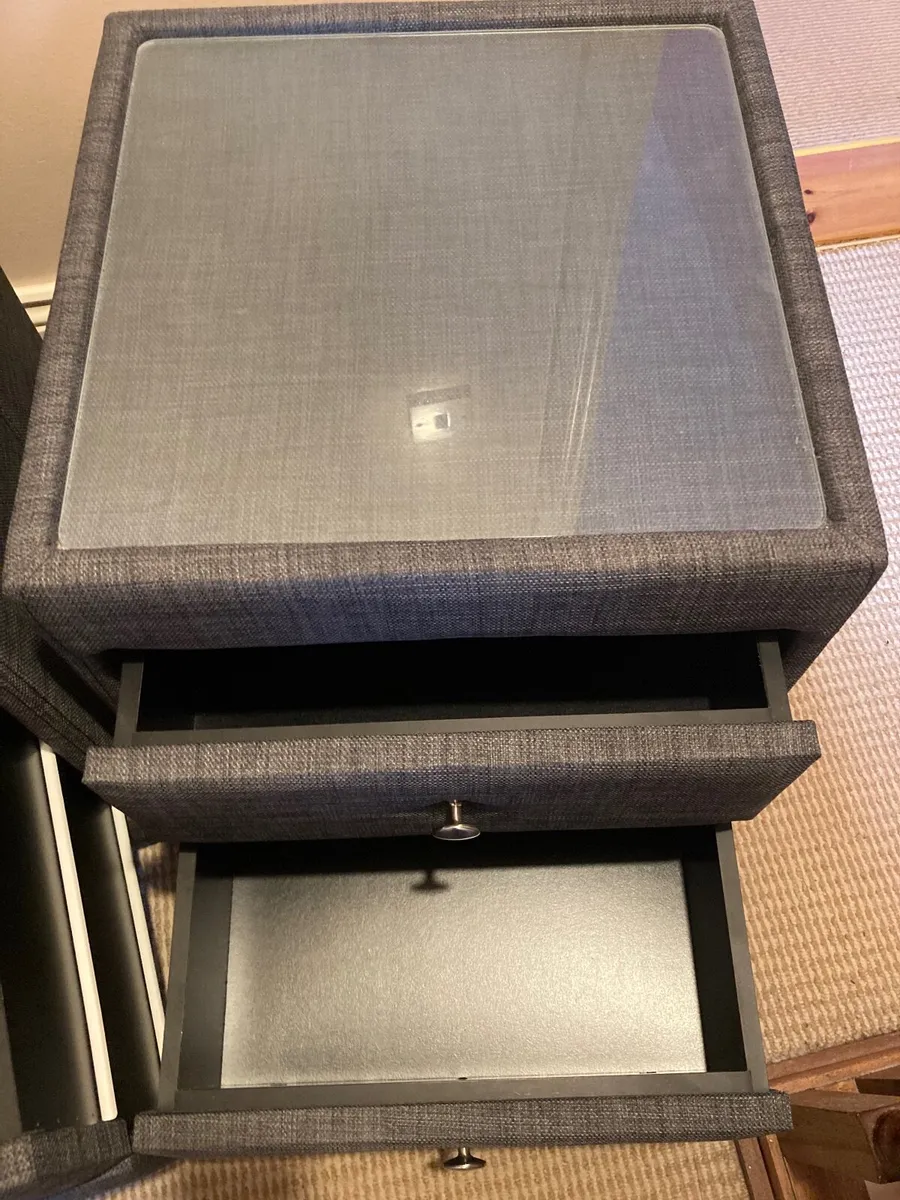 Glass top wooden bedside tables - Image 4