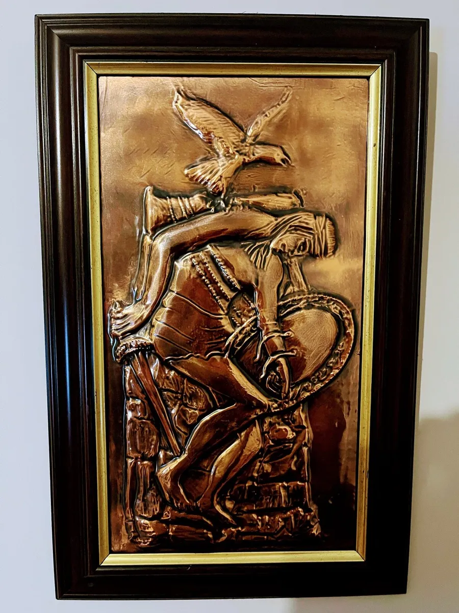 Vintage hand crafted copper relief of Cu Chulainn - Image 1
